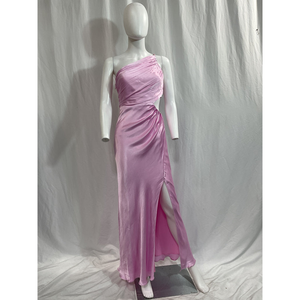 Shona Joy 'La Lune' Pink One Shoulder Asymmetrical Gathered Satin Maxi Dress Size 4 - NWT
