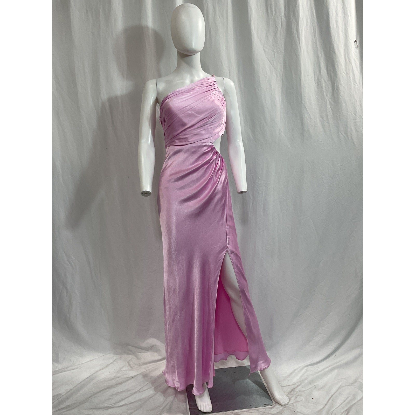 Shona Joy 'La Lune' Pink One Shoulder Asymmetrical Gathered Satin Maxi Dress Size 4 - NWT