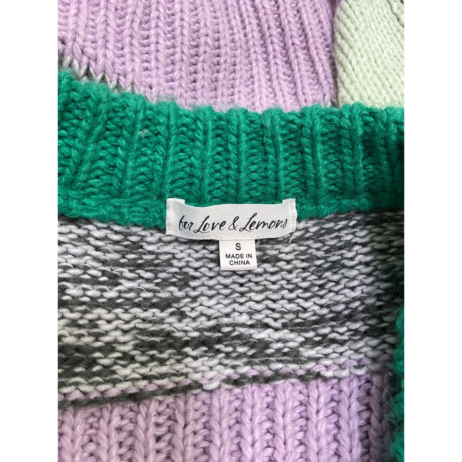 For Love & Lemons 'Finley' Green Acrylic Sweater Size S