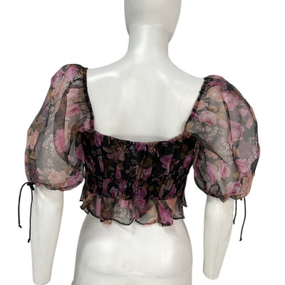 For Love & Lemons Floral Black Lelia Top Size M