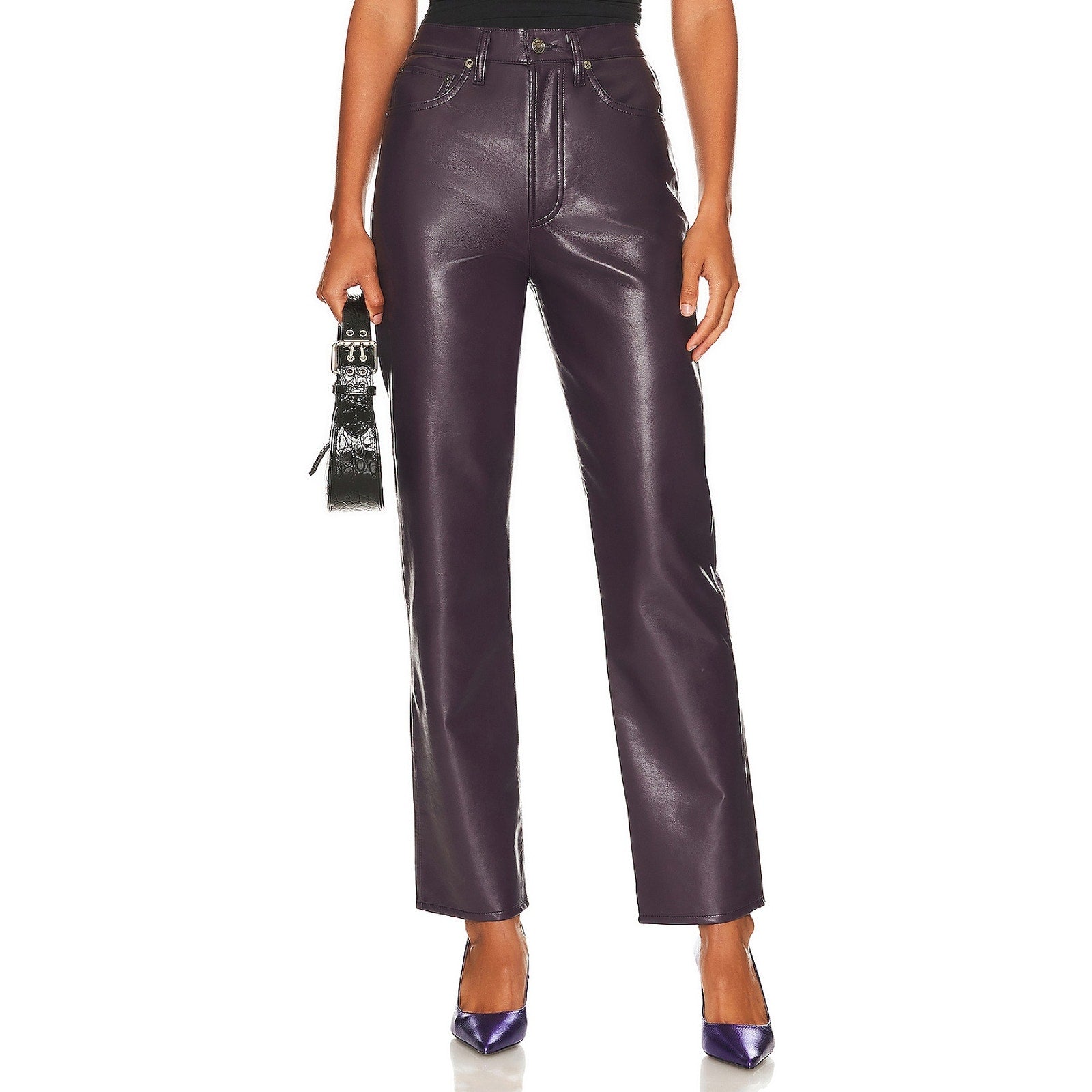 Agolde Recycled Black Leather 90's Pinch Waist Pants Size 24