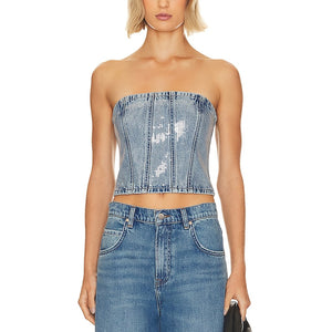 Grlfrnd Embellished Blue Aurora Bustier Top Size S
