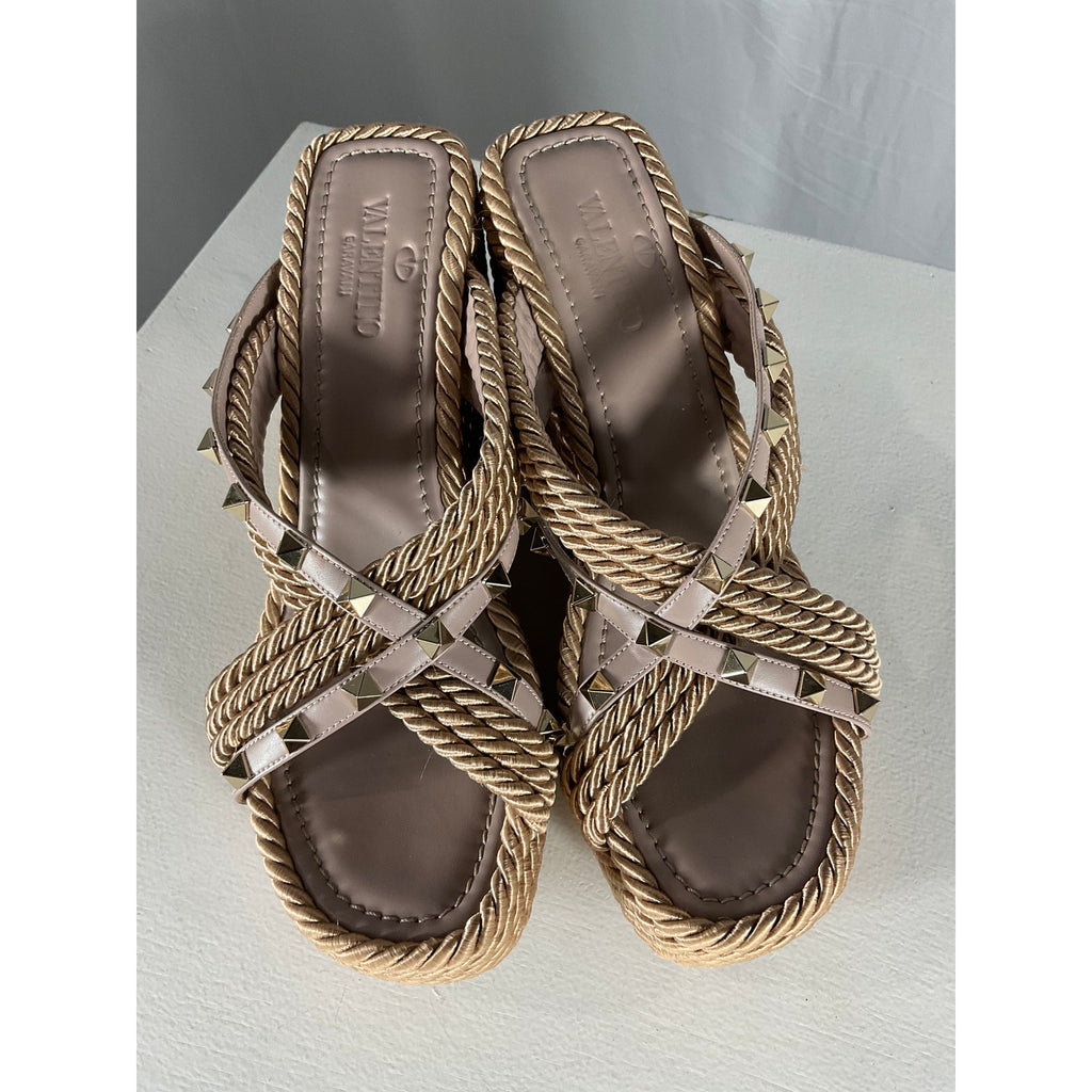 Valentino 'Rockstud' Purple Torchon Espadrille Wedge Sandal Size 9 US / 39 EU