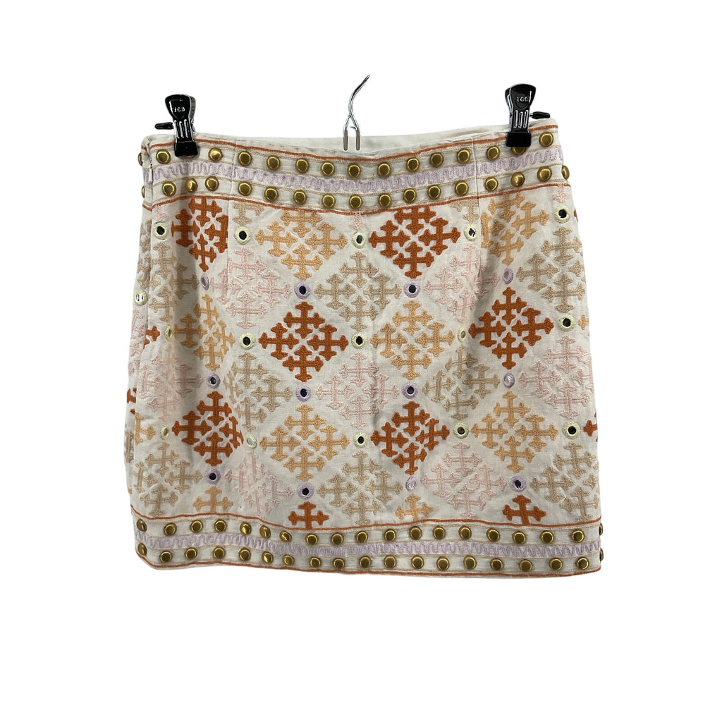 Majorelle 'Liza' Cream Linen Embroidered Mini Skirt Size S