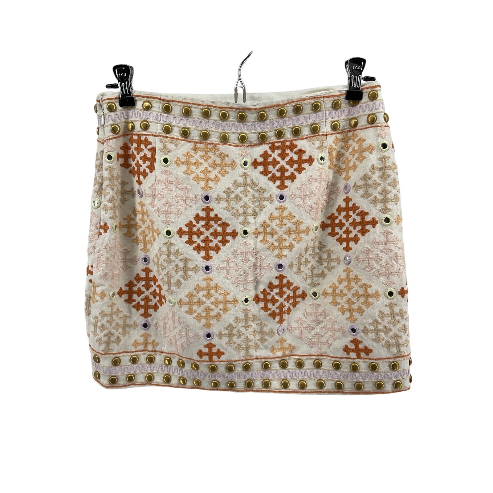 Majorelle 'Liza' Cream Linen Embroidered Mini Skirt Size S