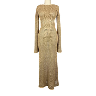 Cult Gaia Sheer Sand Open Back Crochet Dress Size S