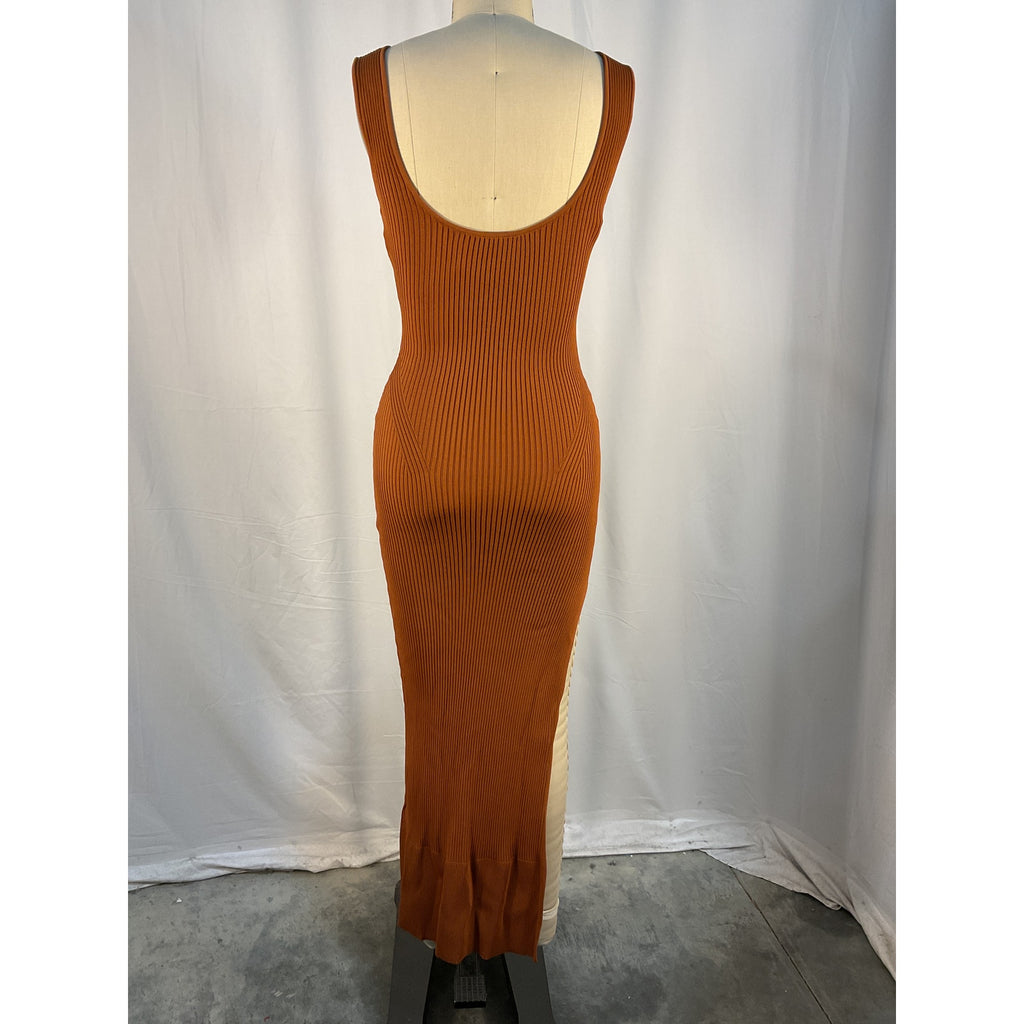 Aknvas 'Maddy' Brown Rayon Cut-Out Rib Knit Maxi Dress Size S