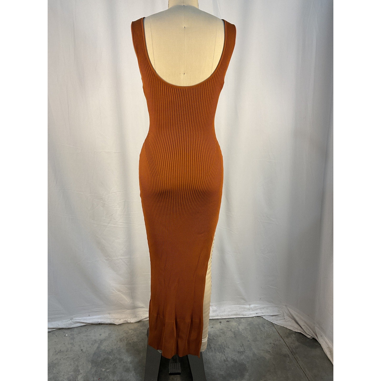 Aknvas 'Maddy' Brown Rayon Cut-Out Rib Knit Maxi Dress Size S
