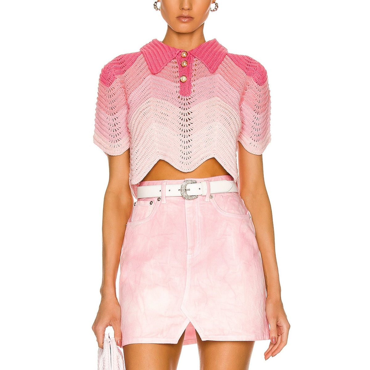 Casablanca Ombre Pink Crochet Polo Top Size XS