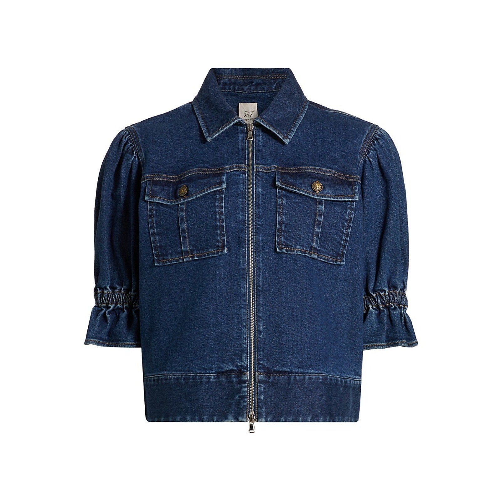 Cinq A Sept 'Holly' Blue Cotton Puff-Sleeve Denim Jacket Size S