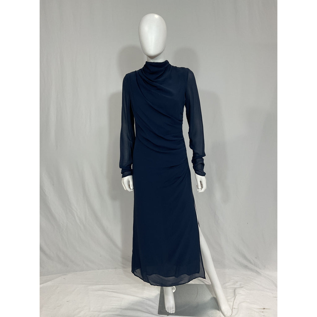 Reformation 'Tilda' Blue Long Sleeve Midi High Neckline Dress Size 2 - NWT