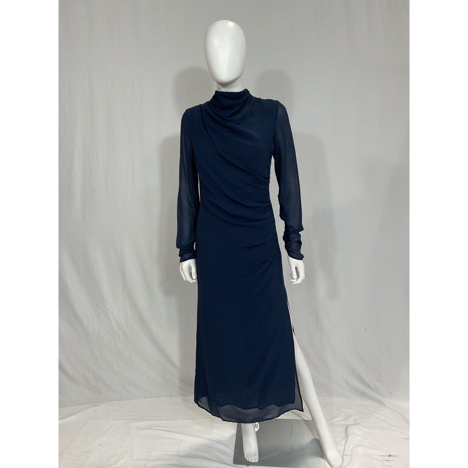 Reformation 'Tilda' Blue Long Sleeve Midi High Neckline Dress Size 2 - NWT