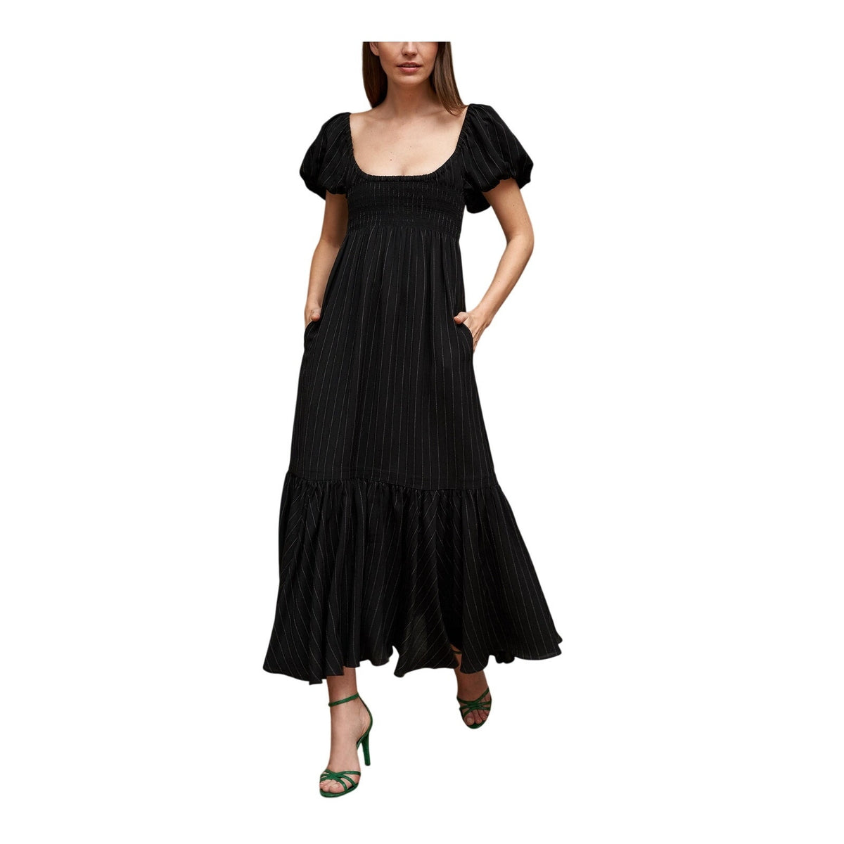 La Ligne Smocked Black Amy Midi Dress Size S