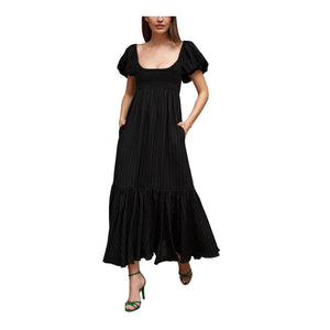 La Ligne Smocked Black Amy Midi Dress Size S