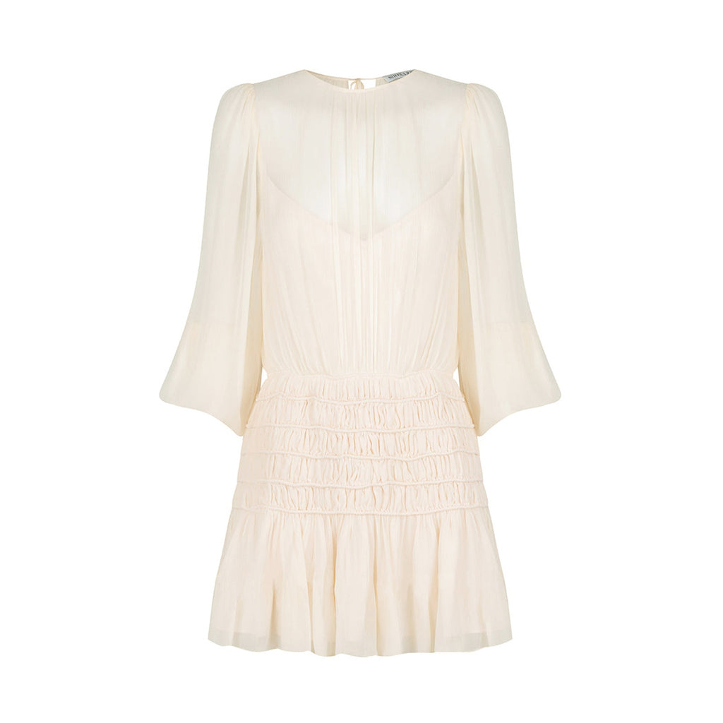 Shona Joy 'Delphine' White Chiffon Balloon Sleeve Corded Mini Dress Size 4