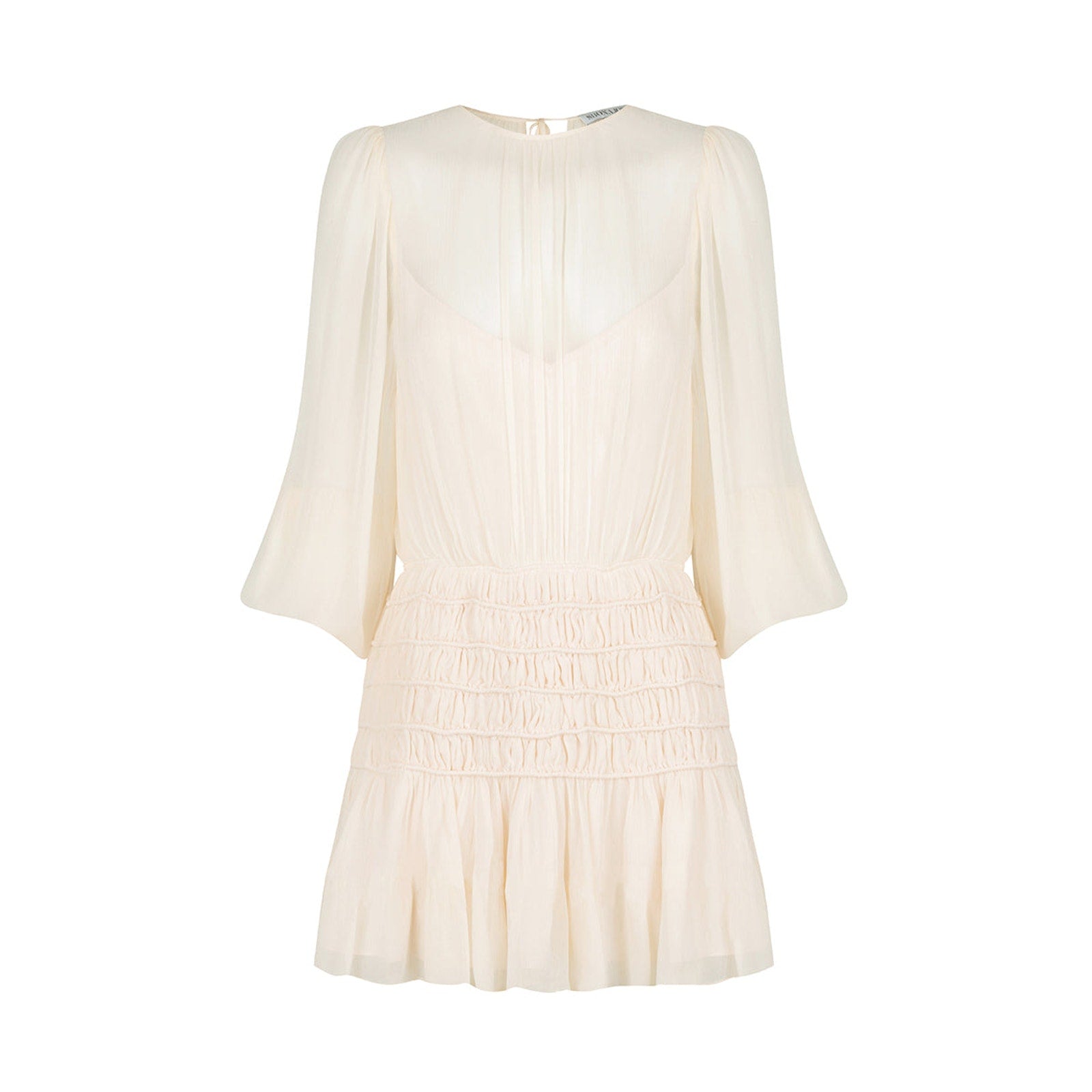 Shona Joy 'Delphine' White Chiffon Balloon Sleeve Corded Mini Dress Size 4