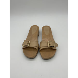 Porte & Paire 'Buckled' Beige Leather Slides Size 8