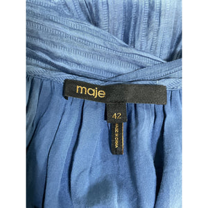 Maje Tie-Detail Navy Plisse-Organza Dress Size Fr 42/US 10-12
