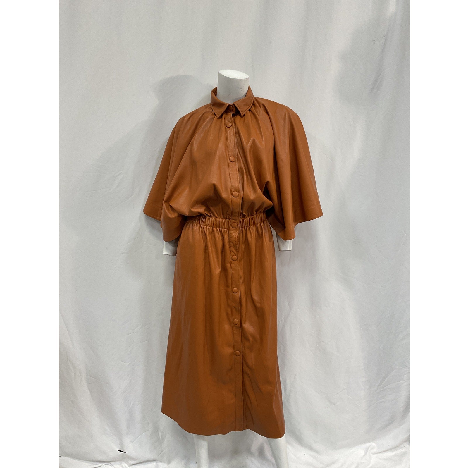 Msgm Faux-Leather Brown Polyester Shirt Dress Size 44 - NWT