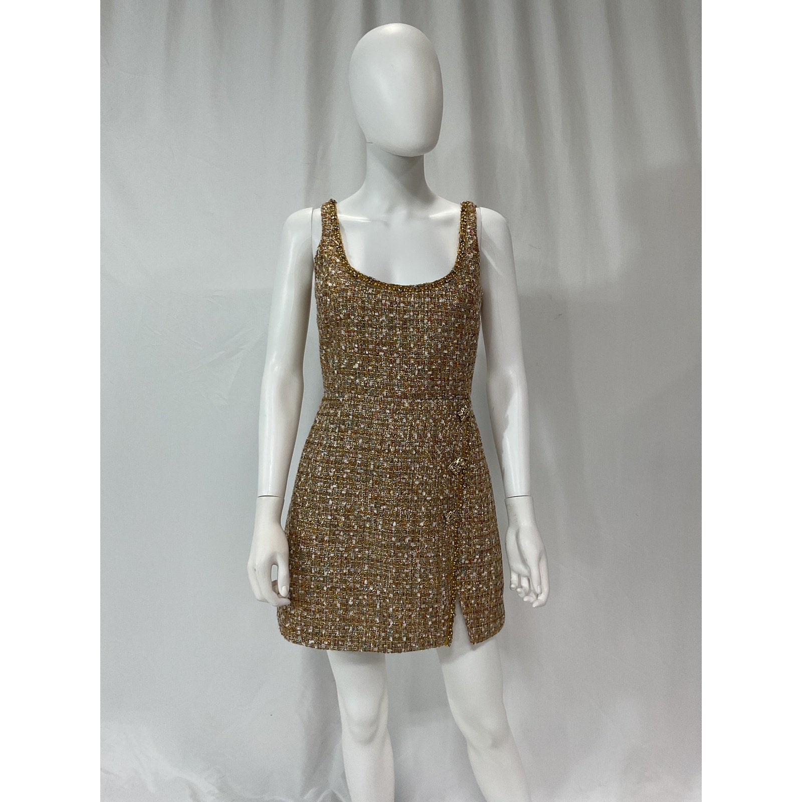 Self-Portrait 'Tinsel' Gold Boucle Minidress Size 6