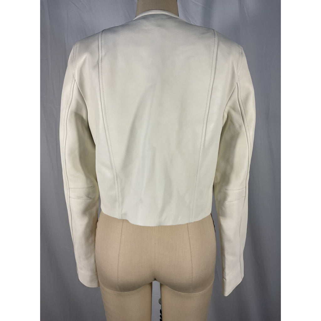 Loveshackfancy 'Xander' White Leather Cropped Leather Jacket Size 4 - NWT