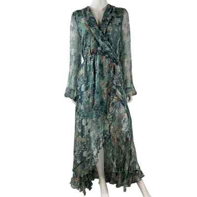 Caroline Constas Ruffled Slate Ombre Floral Vivian Gown Size L