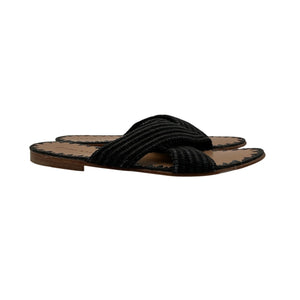 Jenni Kayne Woven Black Raffia Crossover Sandals Size 38 EU / US 8