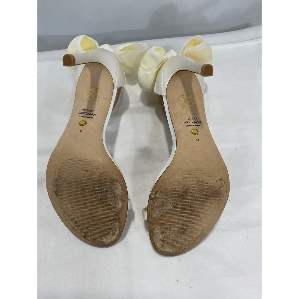Stuart Weitzman 'Nudistsong' White Mesh Bow Stiletto Round Toe Heel Size 9