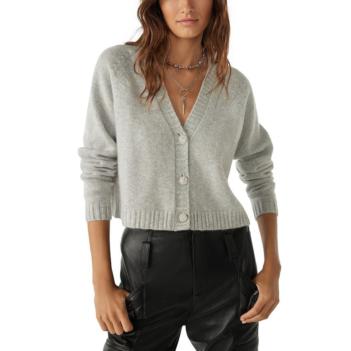 Ba&sh Luxurious Light Heather Gray Clapam Cardigan Size S