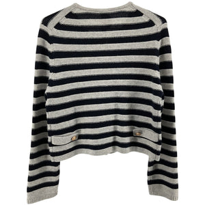 Jardin Des Orangers Striped White Navy Wool Cashmere Cardigan Size L