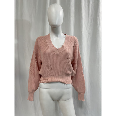 Retrofête 'Syd' Pink Cotton V Neck Sweater Size XS
