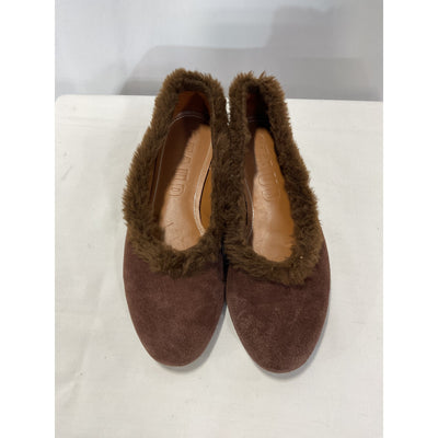 Staud 'Alba' Brown Suede Faux Fur Trim Ballet Flats Size 11