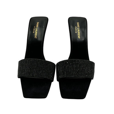 Saint Laurent Embellished Black Lucky Evening Mules Size 38.5 EU / US 8.5