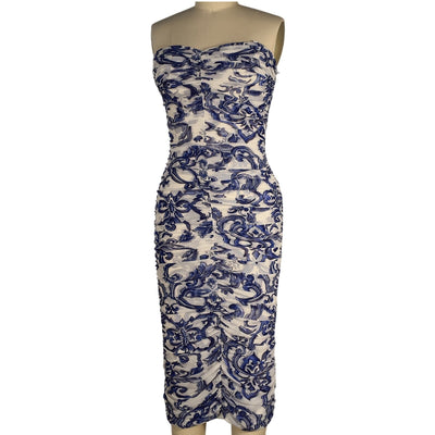 L'agence Ruched White & Blue Caprice Dress Size 2