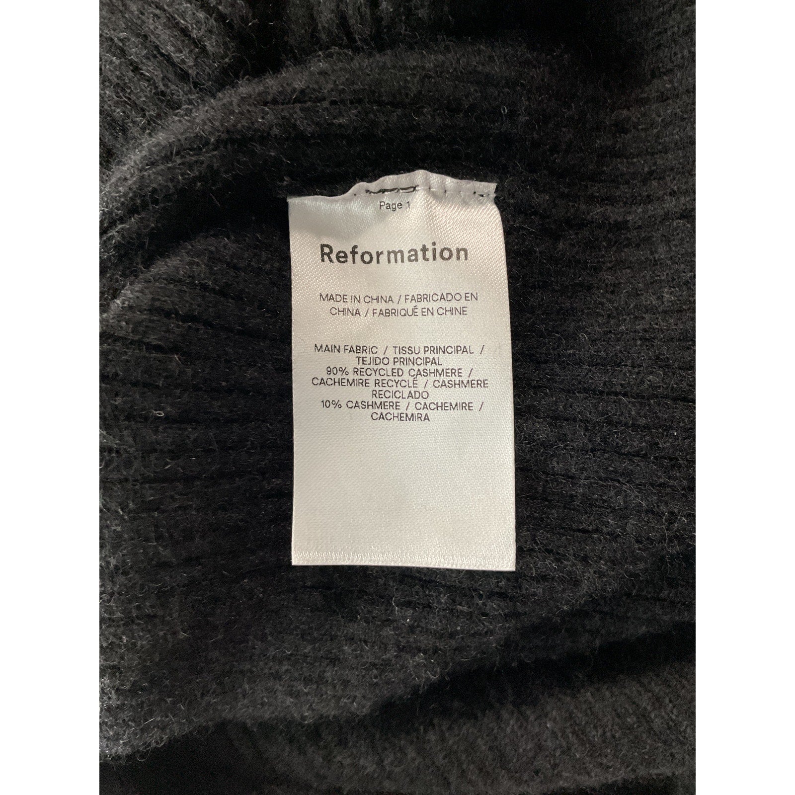 Reformation 'Ida' Black Cashmere Sleeveless Sweater Dress Size L