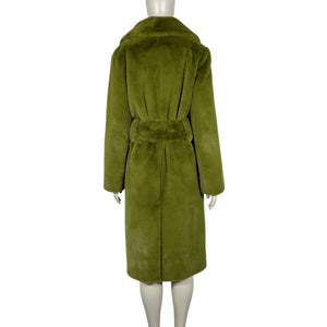 Proenza Schouler Faux Fur Belted Olive White Label Coat Size XXS
