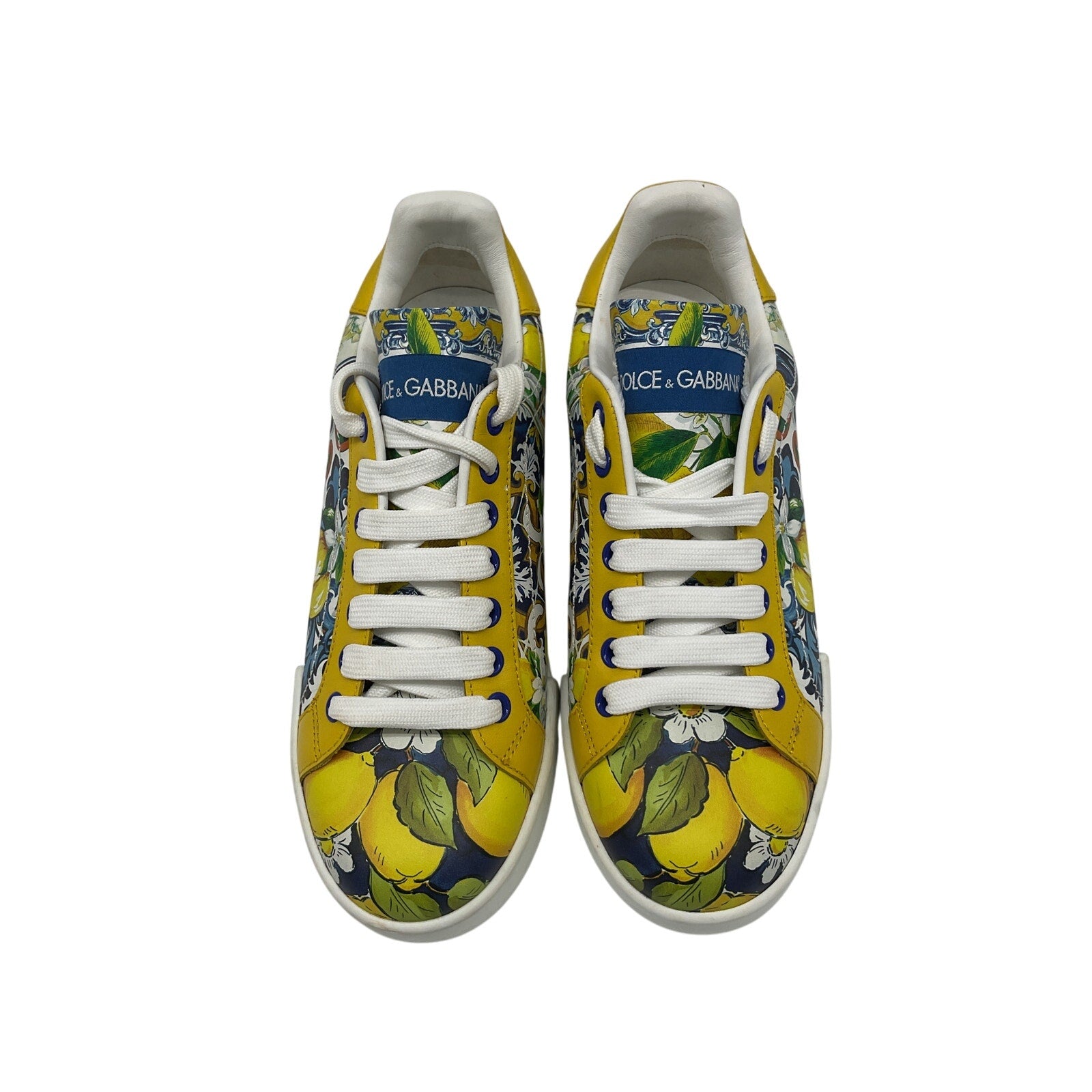 Dolce & Gabbana 'Portofino' Yellow Leather Lemon-Print Low-Top Sneakers Size 6