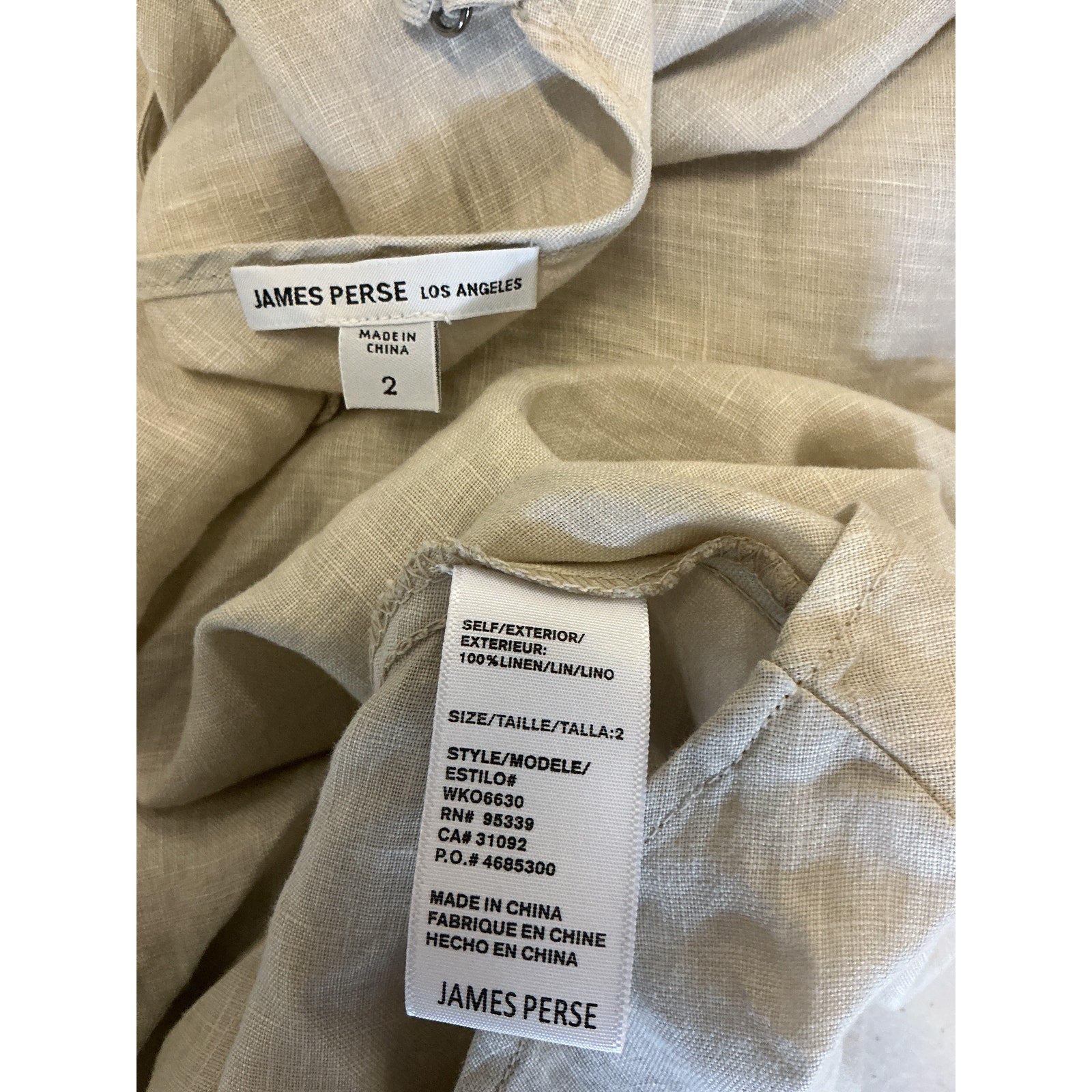 James Perse Lightweight White Linen Cami Dress Size 2