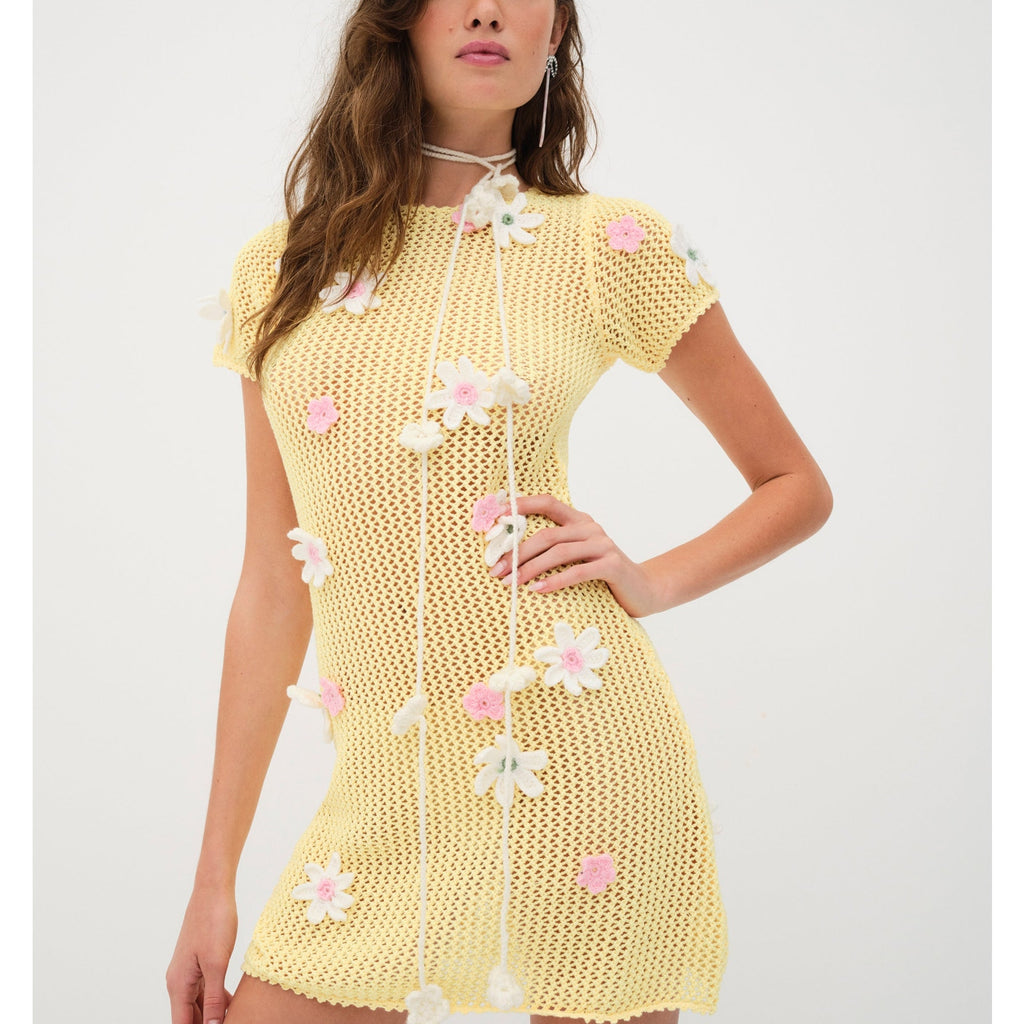 For Love & Lemons 'Walker' Yellow Mini Dress / Cover Up Size M