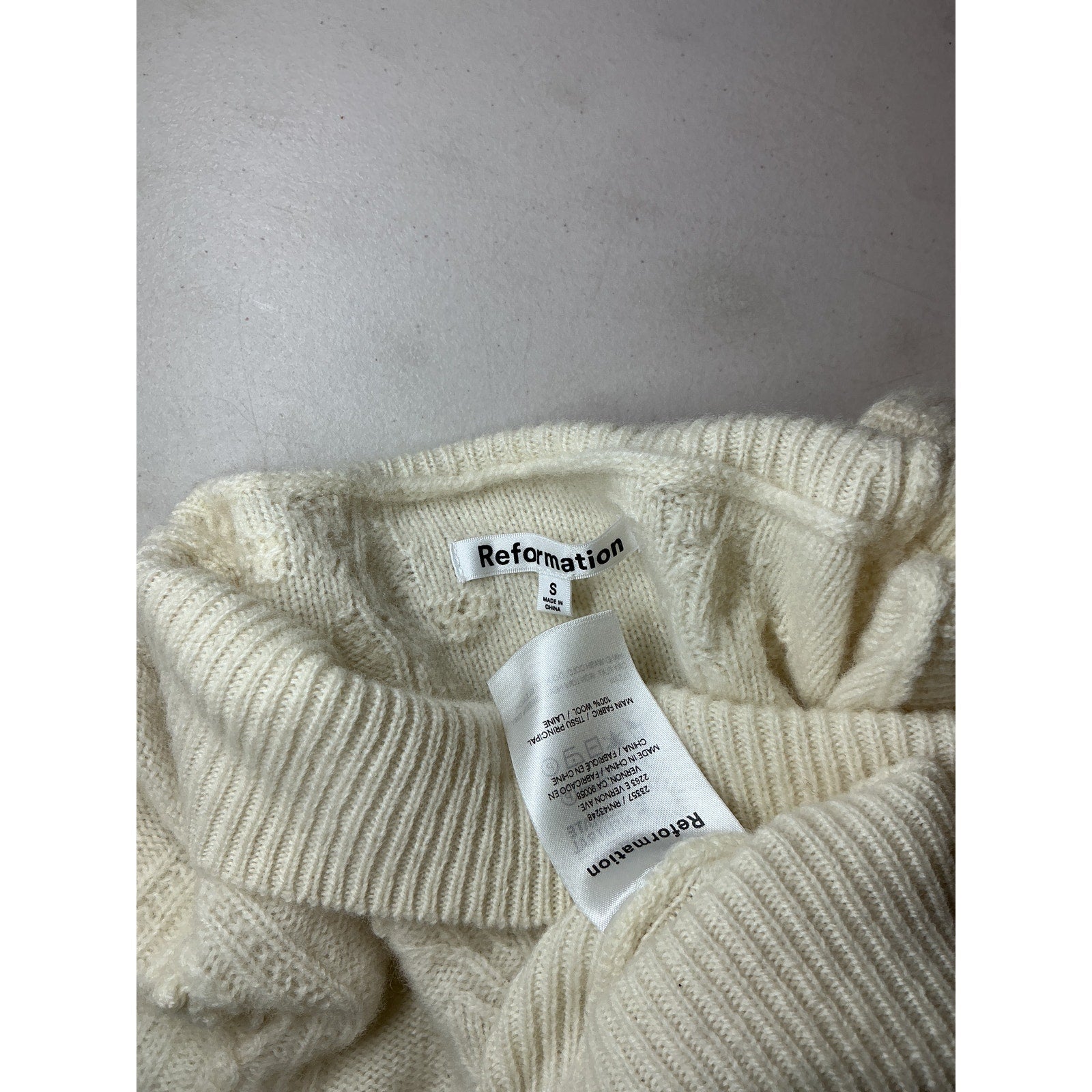Reformation 'Sinclair' White Wool Regenerative Wool Sweater Size S