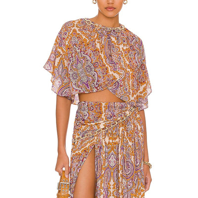L'Academie Paisley Orange Kylo Blouse Size M