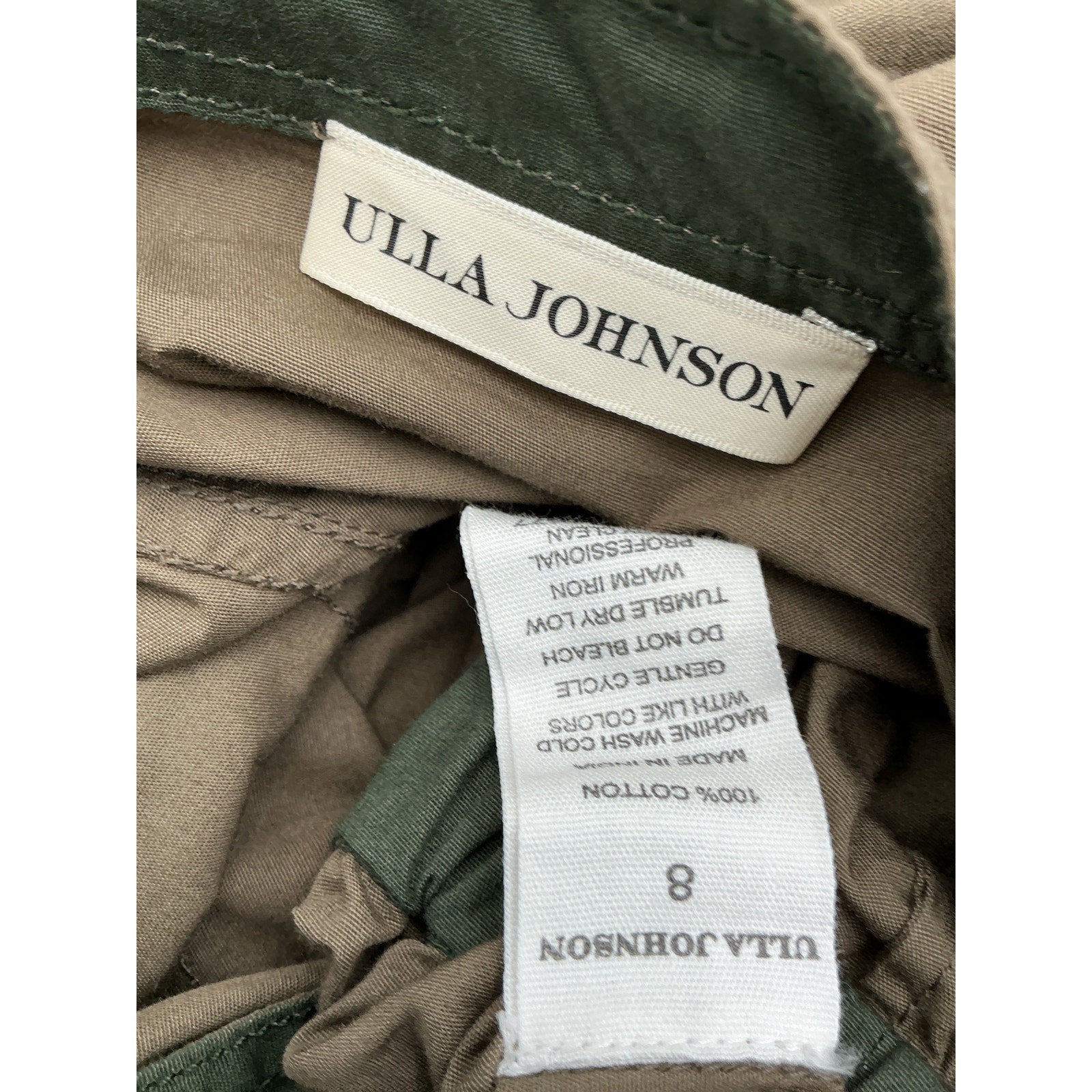 Ulla Johnson 'Reverie' Green Cotton Belted Cotton-Poplin Jumpsuit Size 8