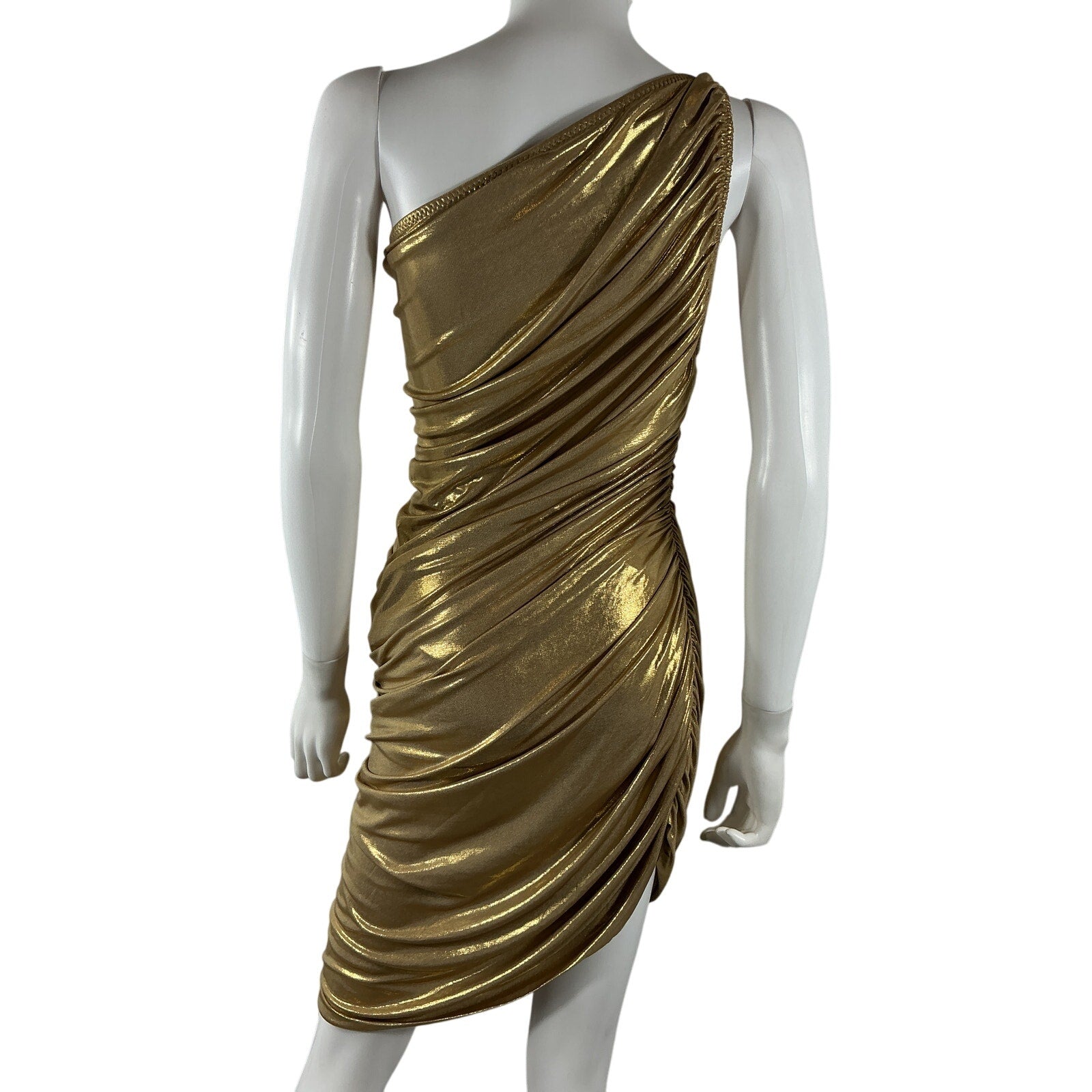 Norma Kamali 'Diana' Gold Poly Mini Dress Size M