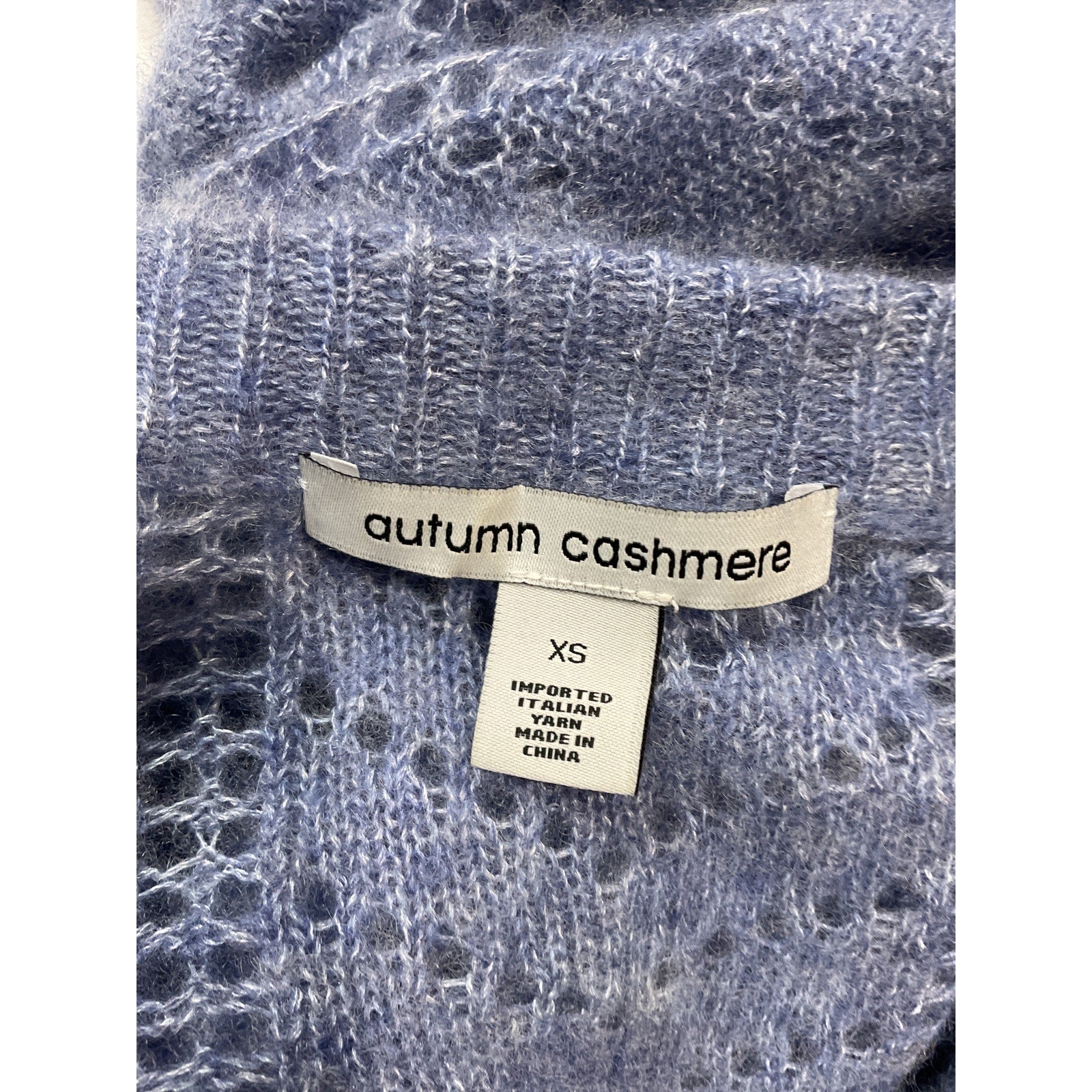 Autumn Cashmere 'Bell' Blue Sleeve Pointelle Crew Size XS