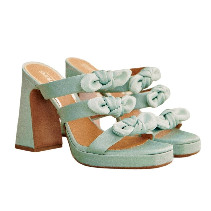 Sézane Knotted Aqua Green Satin Clarisse Mules Size 6
