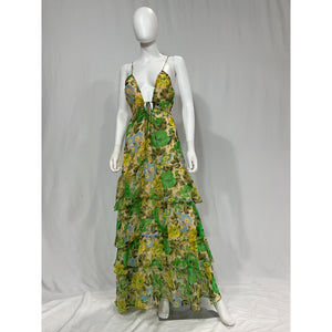 Astr The Label 'Aneira' Green Chiffon Ruffle Detail Dress Size L