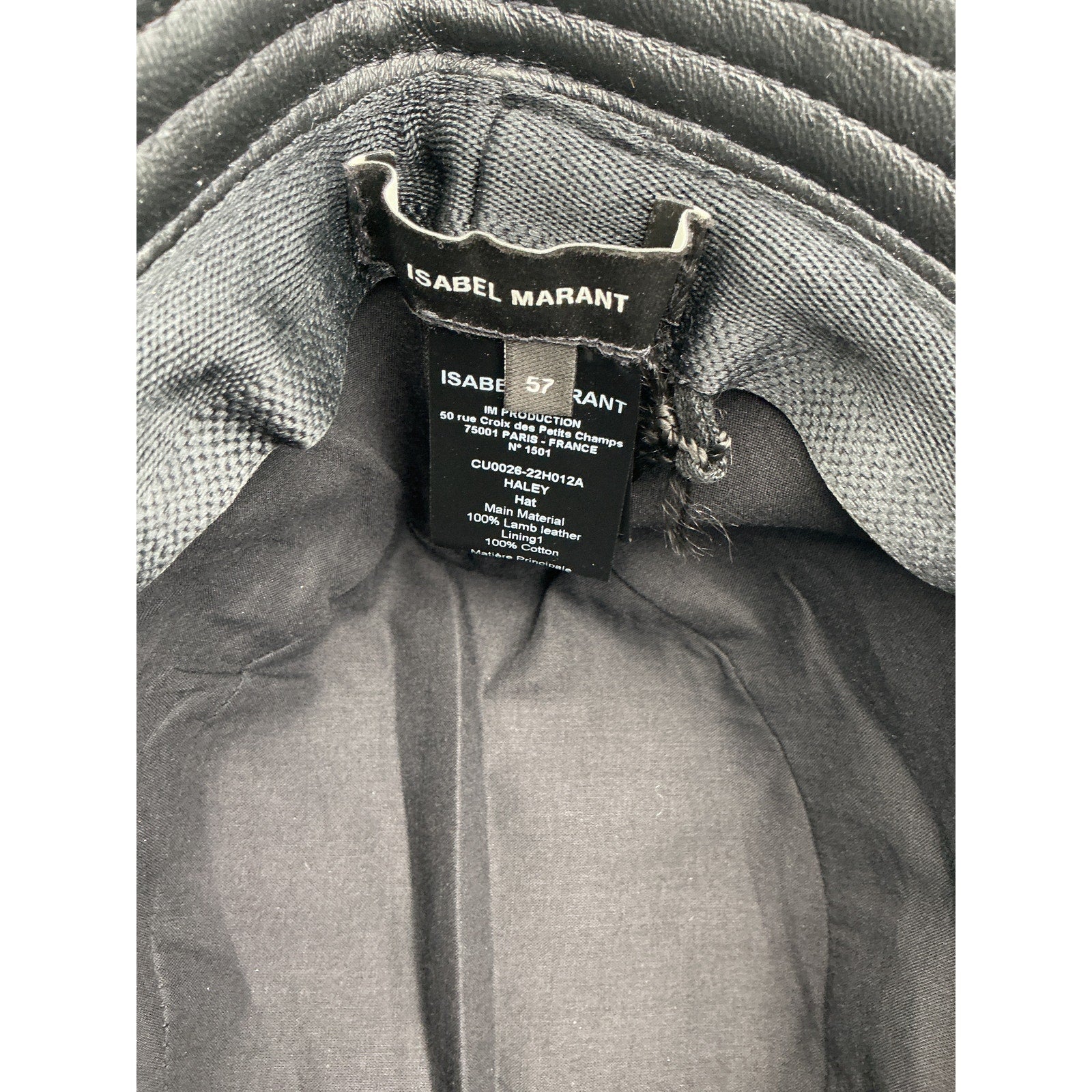 Isabel Marant 'Haley' Black Leather Bucket Hat Size 57
