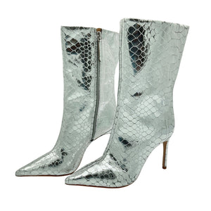 Schutz Metallic Prata Mary Short Boots Size 7