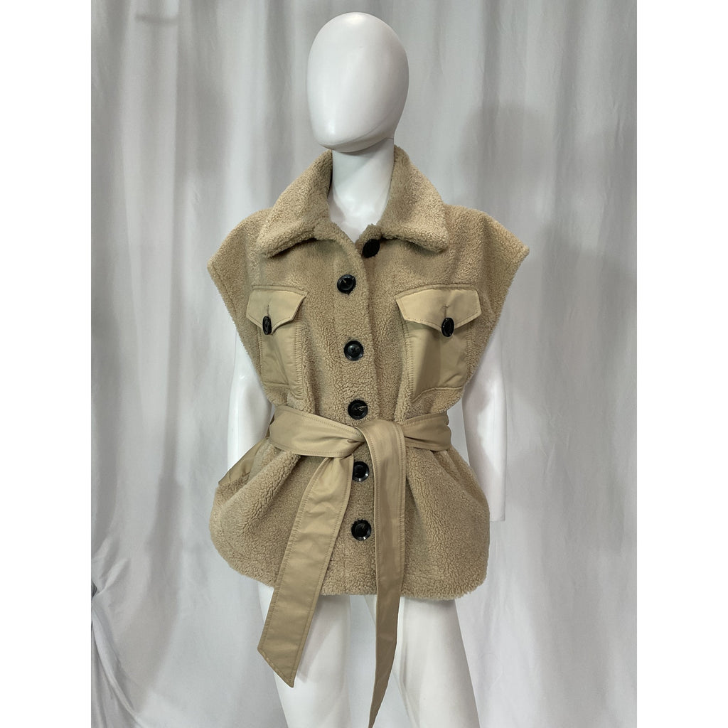Marissa Webb 'Frankie' Beige Faux Shearling And Canvas Vest Size L