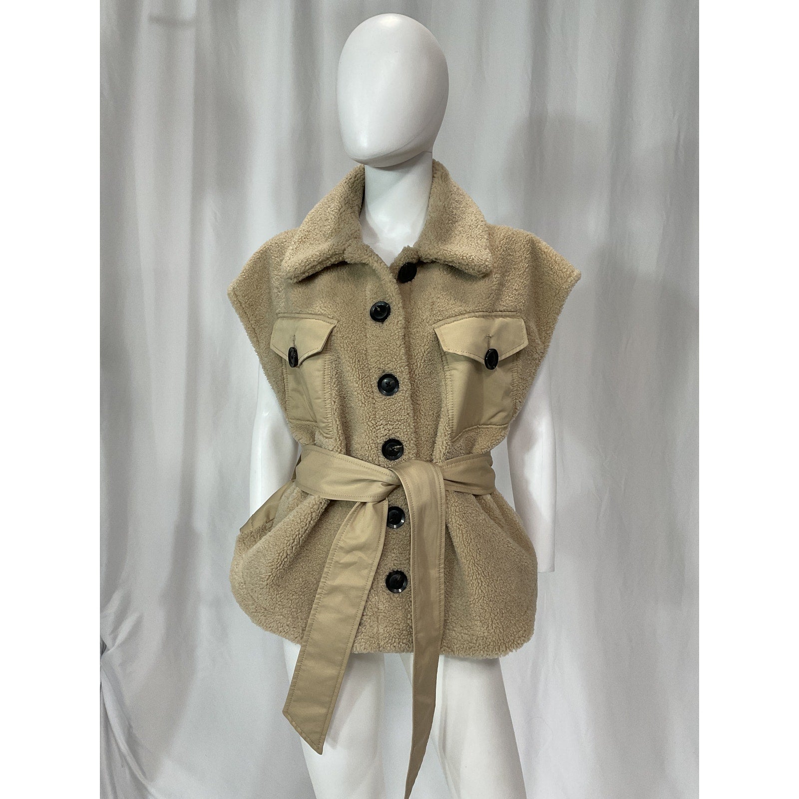 Marissa Webb 'Frankie' Beige Faux Shearling And Canvas Vest Size L